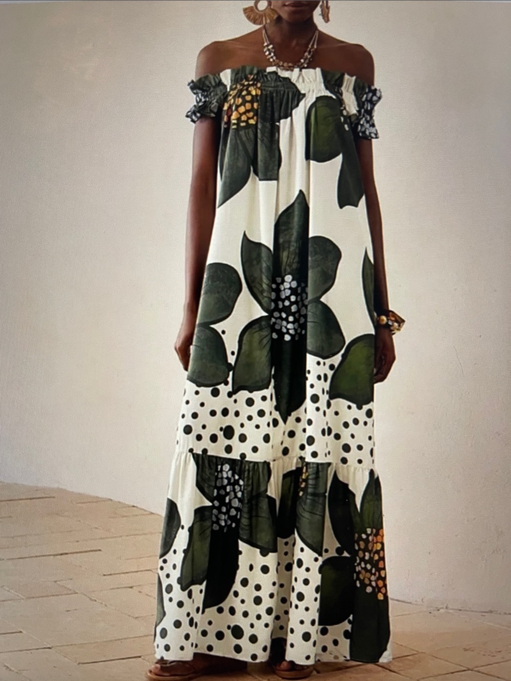 NWOT Off-Shoulder Flower Maxi Dress